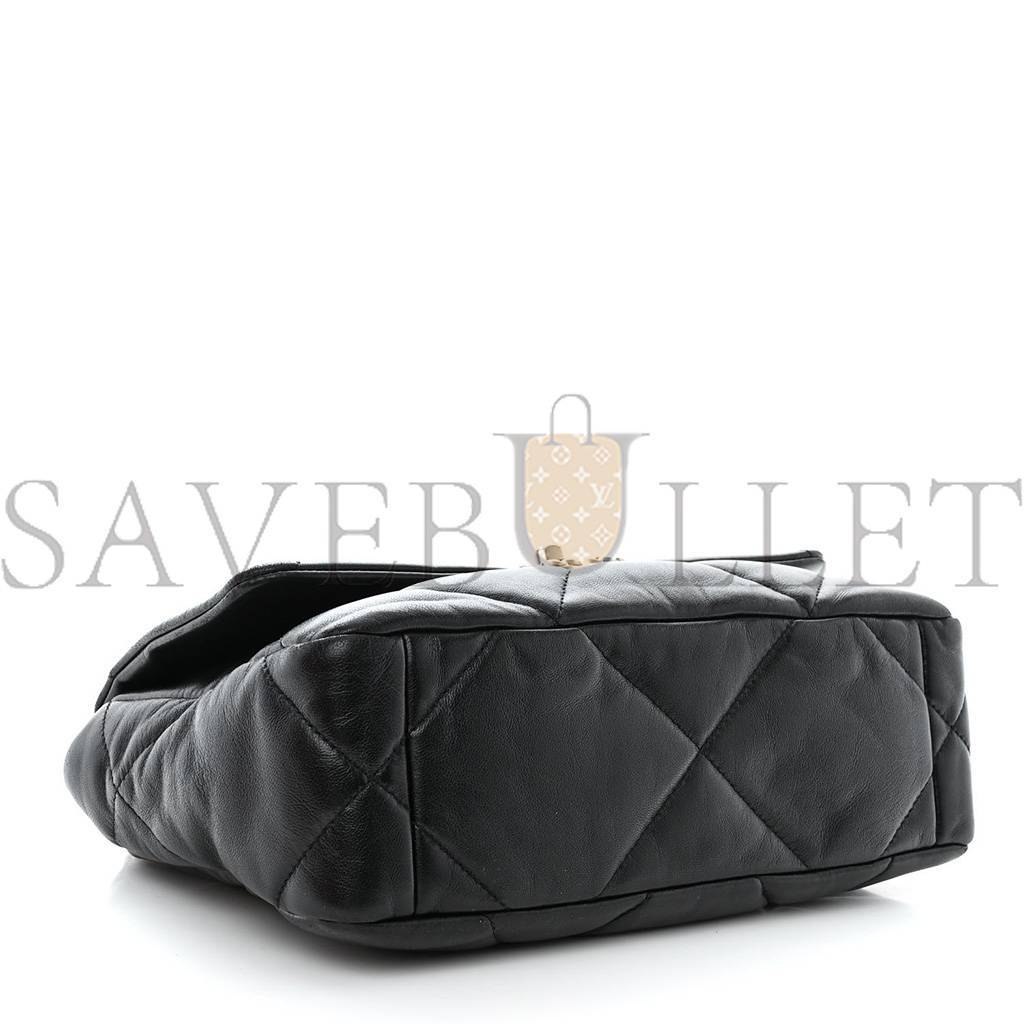 Ch*el master lambskin quilted medium Ch*el 19 flap black as1160 (26*16*9cm)